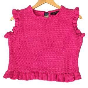 Marc New York Andrew Marc Bright Pink Sleeveless Ruffled Sweater Tank Size Large